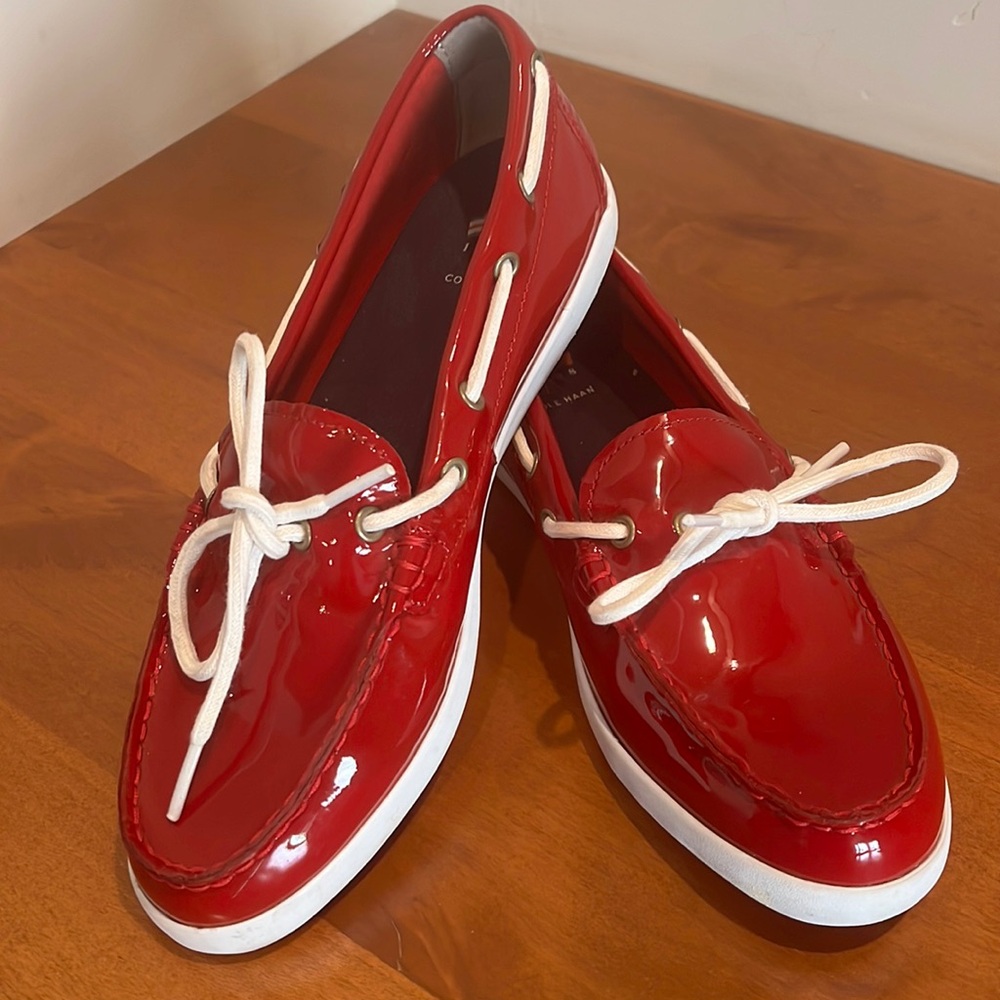 Cole Haan Red Patent Leather Boat Shoes
